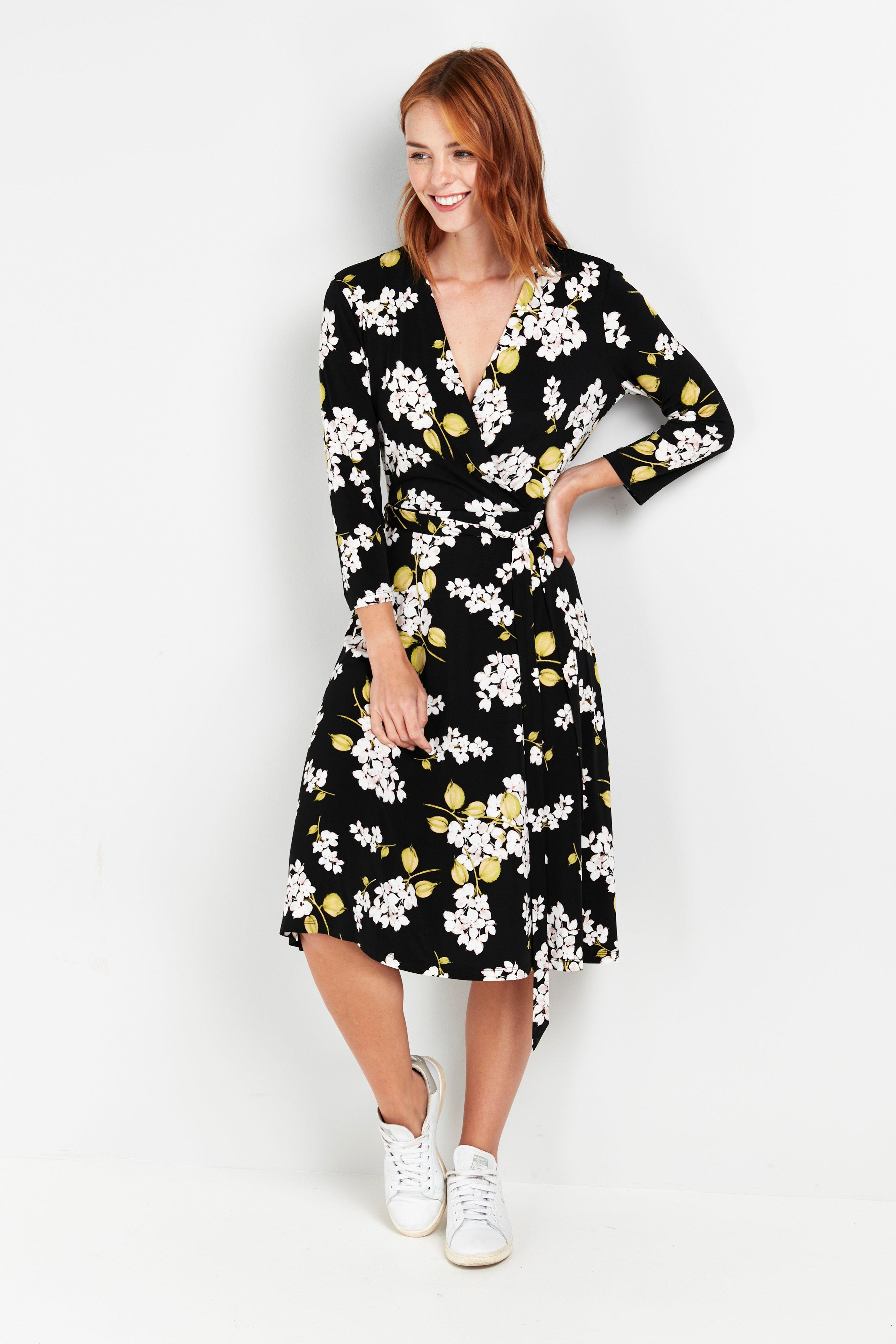 Black Floral Print Wrap Dress | Wallis UK